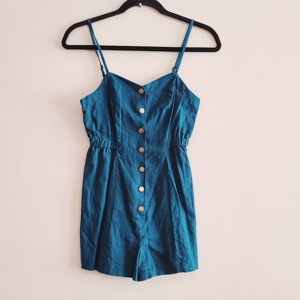 Cope Teal Linen Romper XS